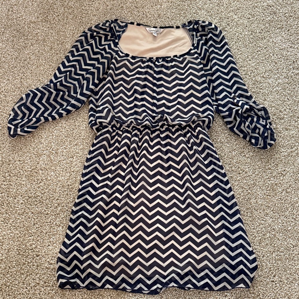 Speechless Navy and White Chevron Midi Dress